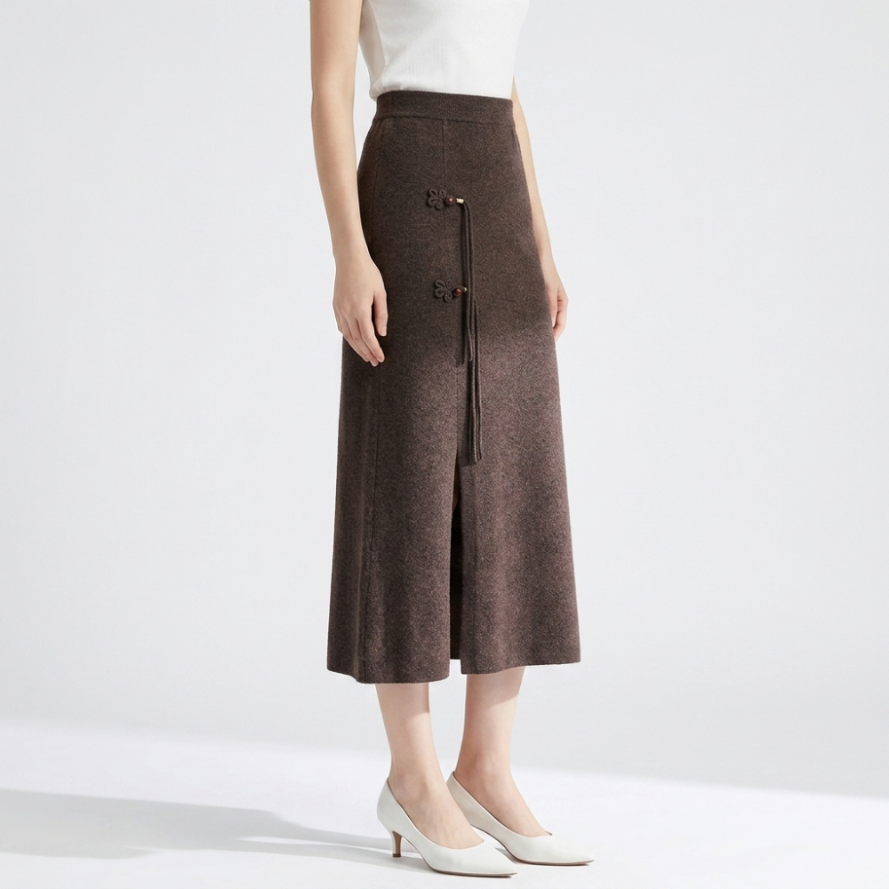 Willowpath – Cashmere Wool Skirt — Brown