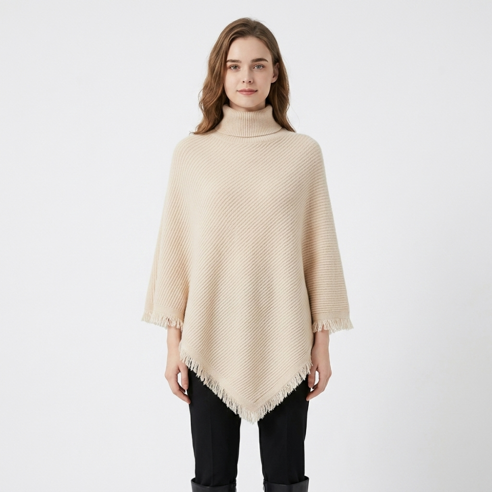 Silverthorn – Cashmere Wool Poncho — Beige