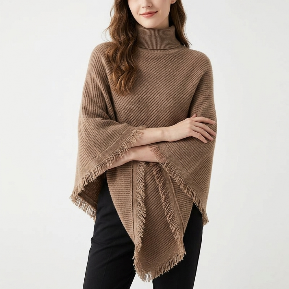 Silverthorn – Cashmere Wool Poncho — Khaki