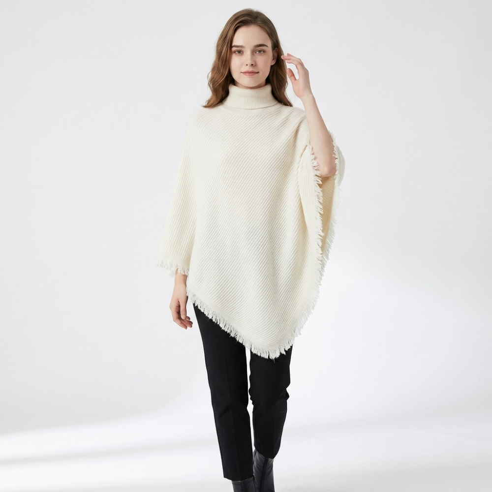 Silverthorn – Cashmere Wool Poncho — White
