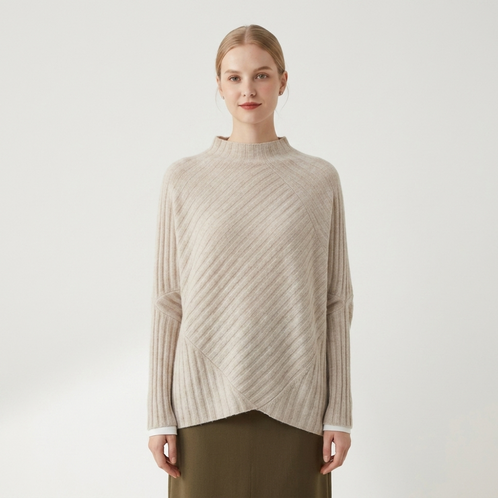 Snowvale – Cashmere Wool Poncho Sweater — Beige