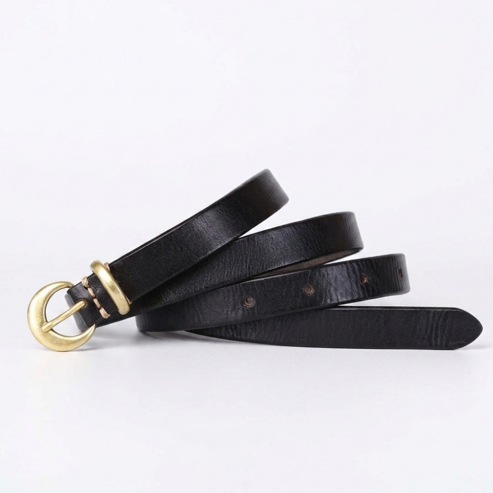 Larkspur – Retro Slim Leather Belt — Black