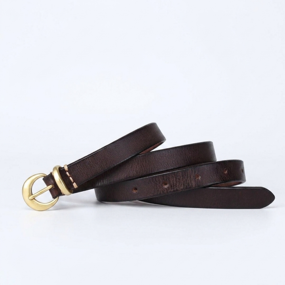 Larkspur – Retro Slim Leather Belt — Dark Brown