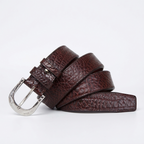 Grist – Hammered Buckle Leather Belt — Burgundy