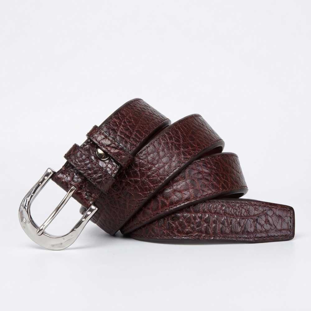 Grist – Hammered Buckle Leather Belt — Burgundy