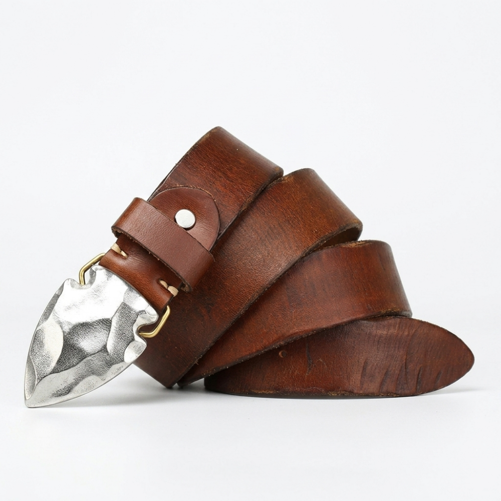 Anvil – Hammered Buckle Leather Belt — Brown