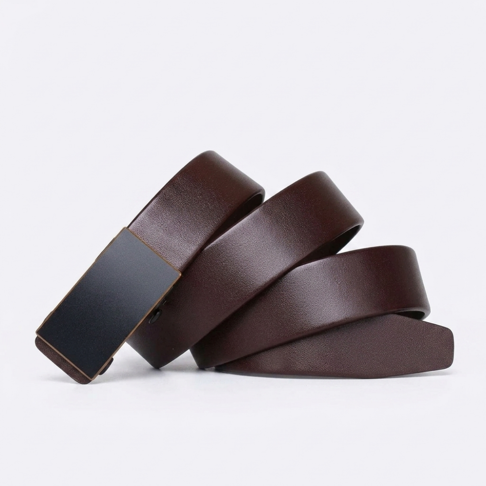 Brecken – Plate Buckle Leather Belt — Brown