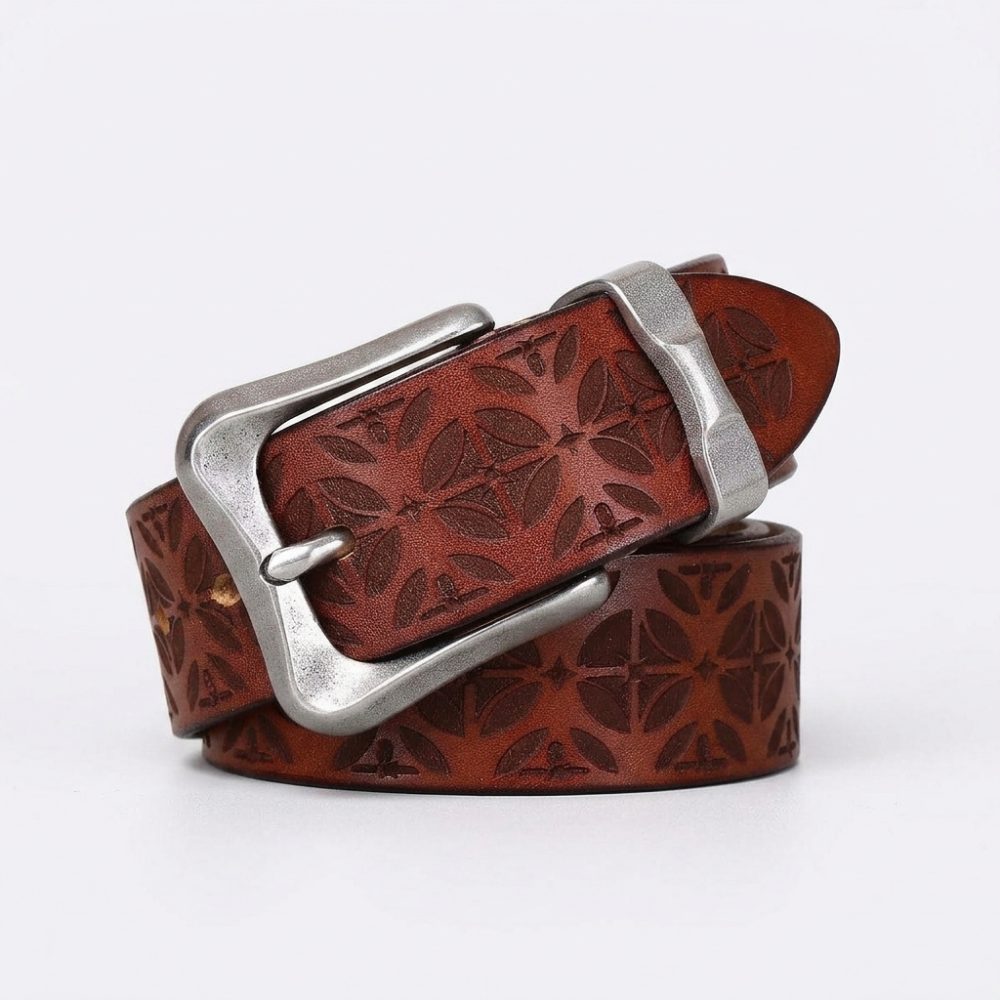 Kestrel – Embossed Pin Buckle Leather Belt — Cognac