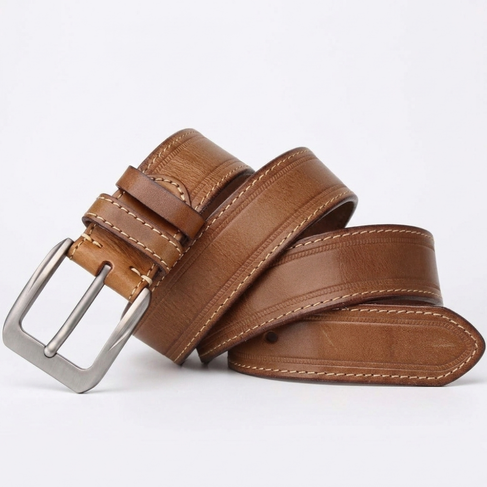 Gravelton – Distressed Pin Buckle Leather Belt — Camel