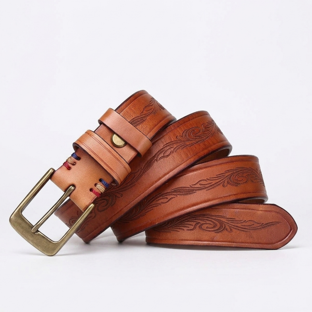 Bancroft – Engraved Copper Leather Belt