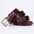 Bancroft – Engraved Copper Leather Belt — Burgundy
