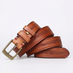 Bancroft – Engraved Copper Leather Belt — Cognac