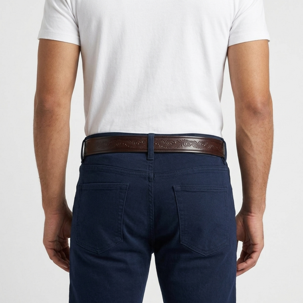 Bancroft – Engraved Copper Leather Belt