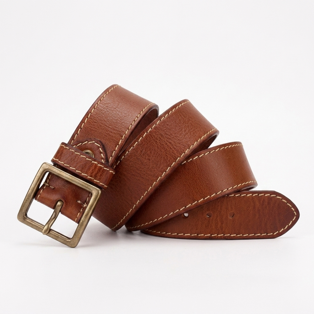 Stonegate – Stitched Pin Buckle Leather Belt — Camel