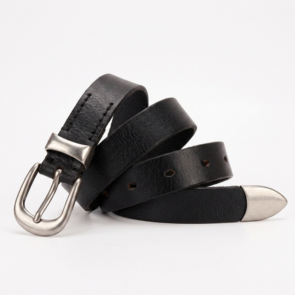Stonegrain – Antique Tip Leather Belt — Black