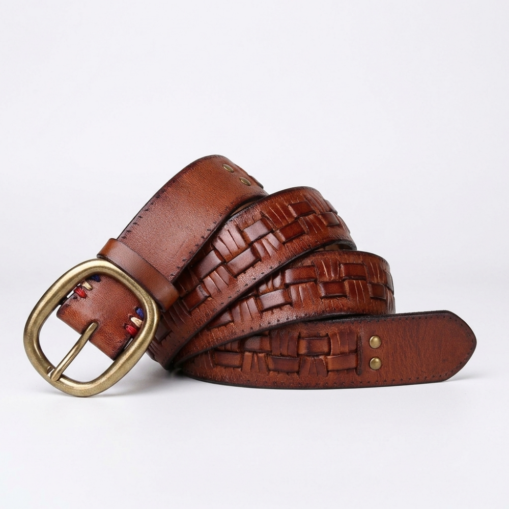 Fendall – Woven Pin Buckle Leather Belt — Cognac