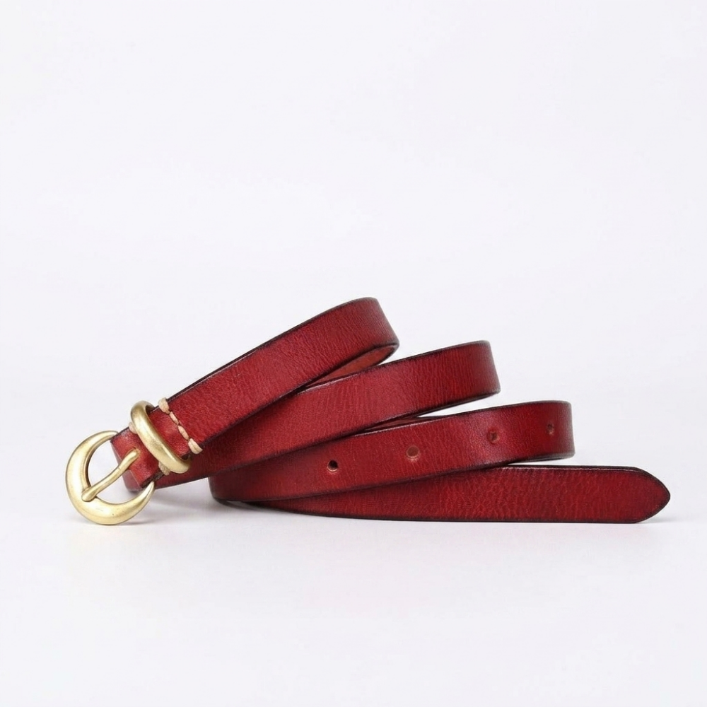 Oatfield – Slim Pin Buckle Leather Belt — Burgundy