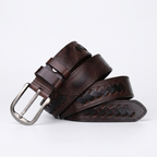 Rook – Woven Inlay Leather Belt — Dark Brown