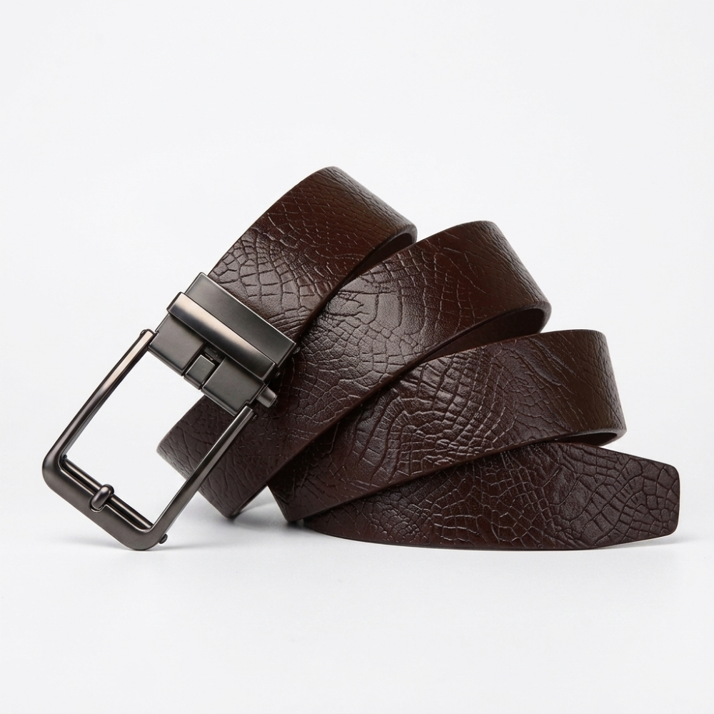 Keld – Embossed Leather Belt — Dark Brown