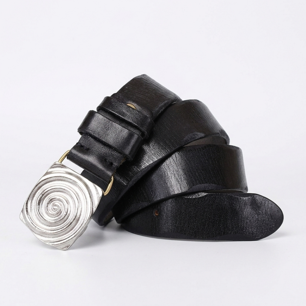 Boulderstep – Spiral Plate Leather Belt — Black