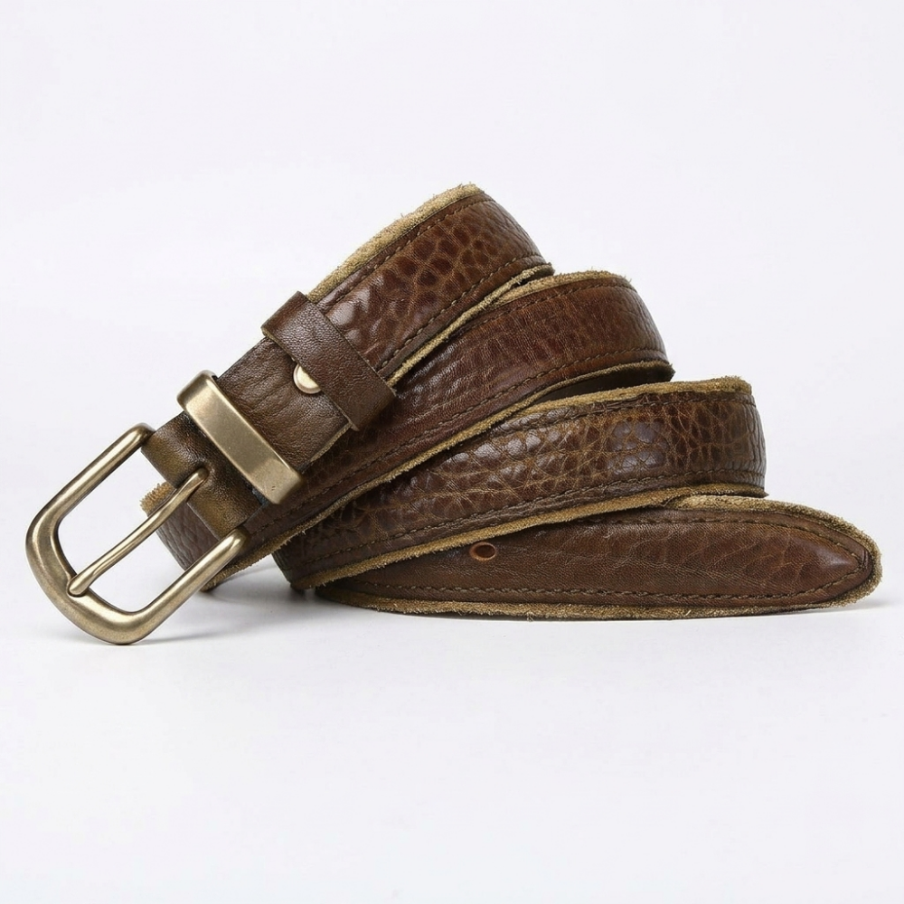 Fellmark – Textured Pin Buckle Leather Belt — Olive