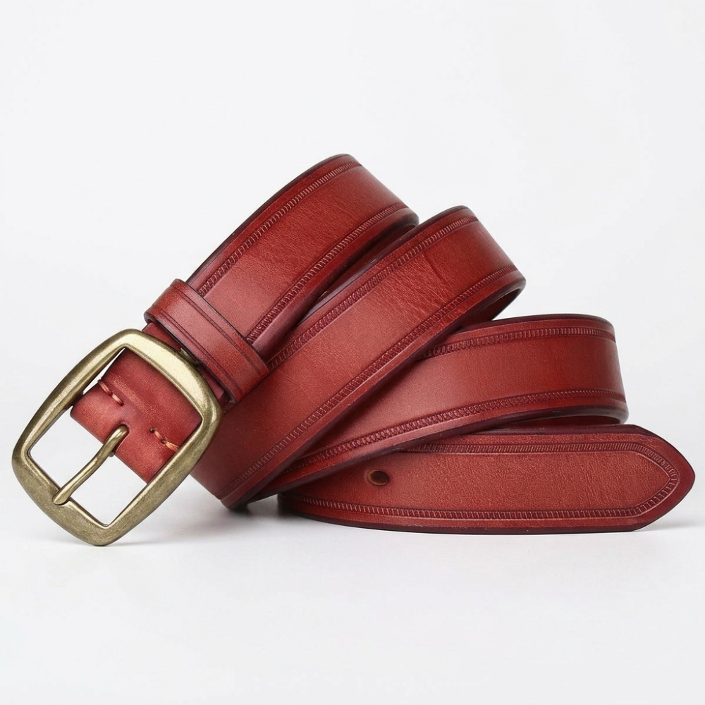 Tarn – Distressed Pin Buckle Leather Belt — Burgundy