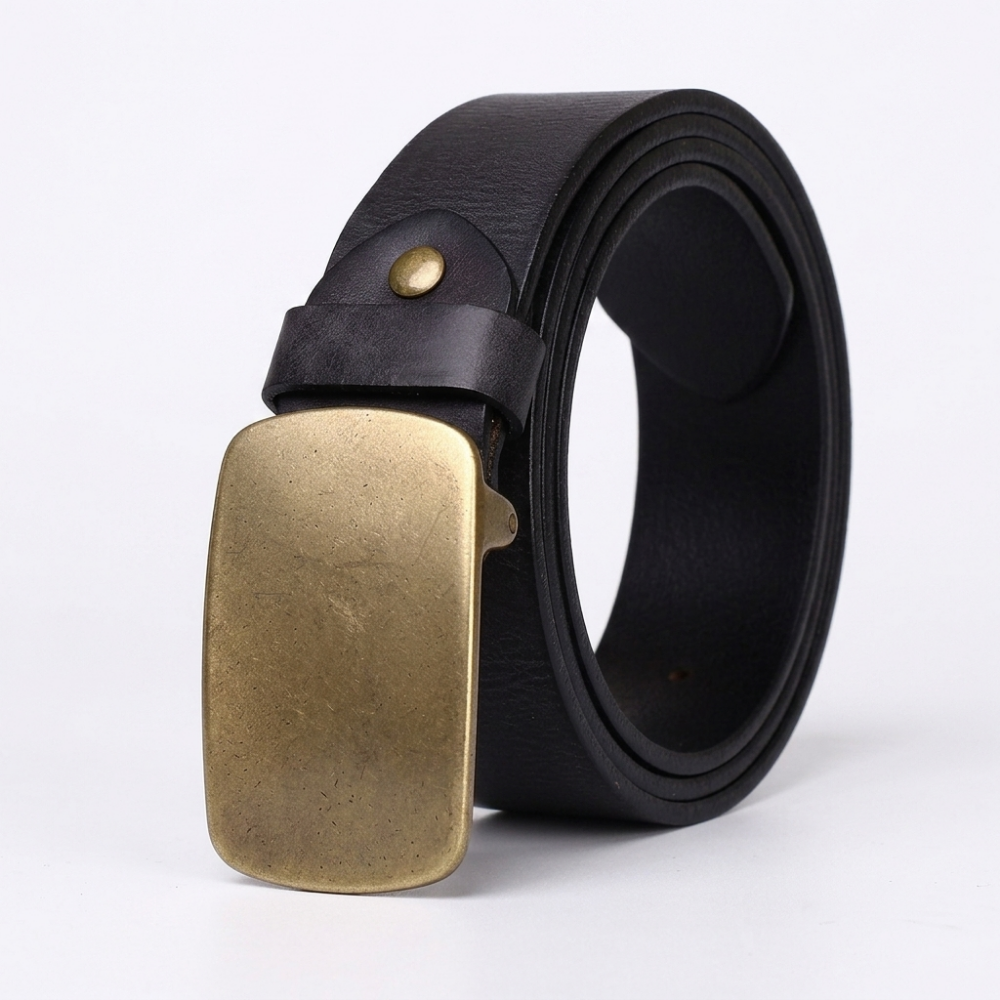 Kielder – Plate Buckle Leather Belt — Black