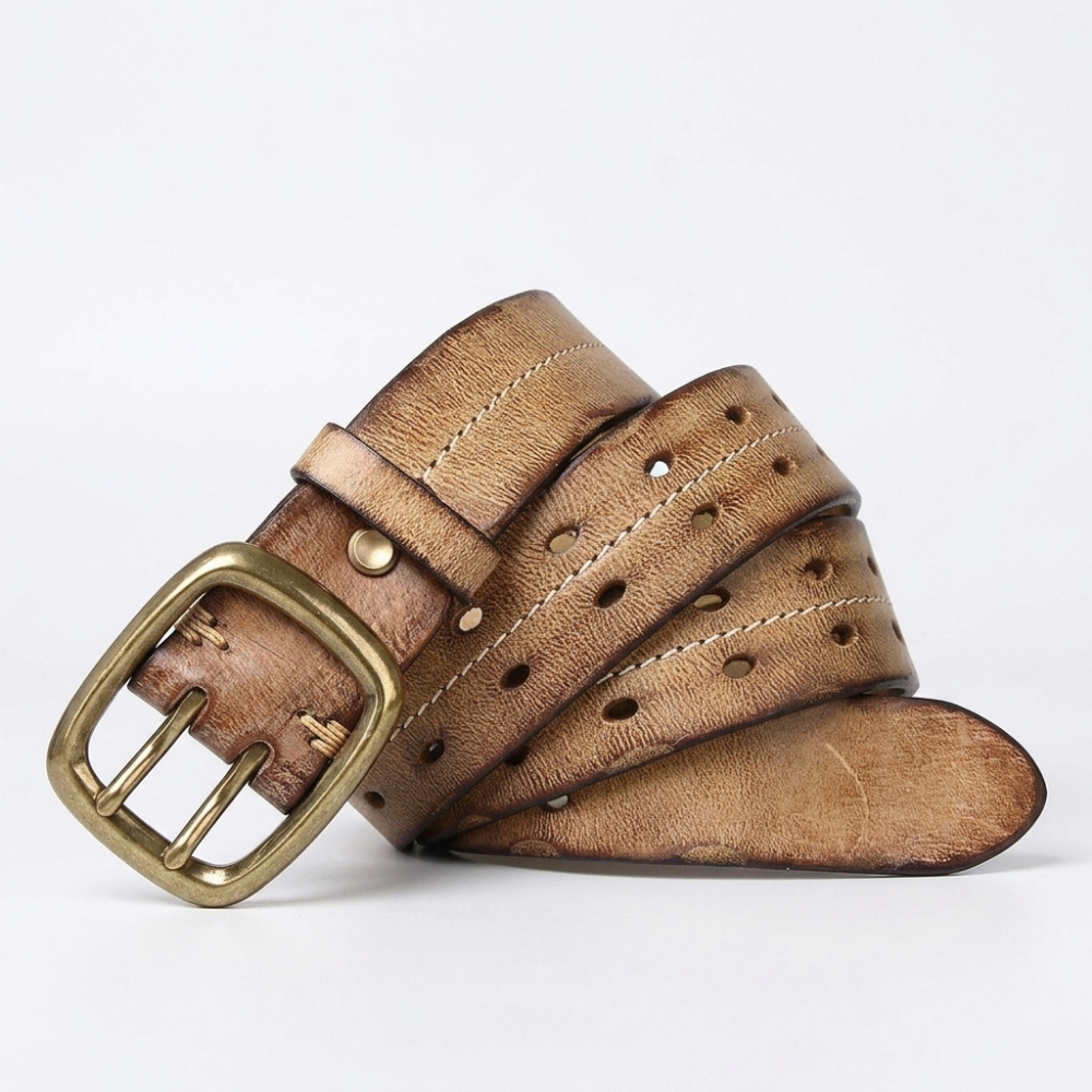 Moorcross – Double Prong Leather Belt — Cognac