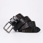 Cragford – Embossed Pin Buckle Leather Belt — Black