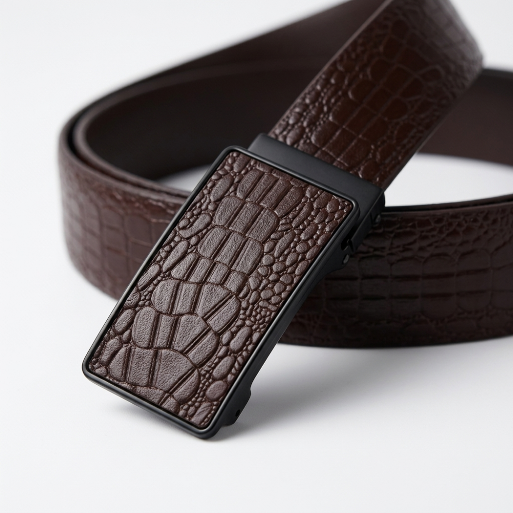 Lowland – Crocodile-Embossed Auto Buckle Leather Belt