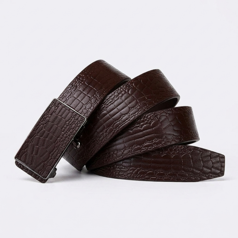 Lowland – Crocodile-Embossed Auto Buckle Leather Belt