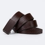 Lowland – Crocodile-Embossed Auto Buckle Leather Belt — Dark Brown