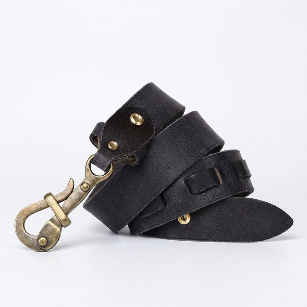 Brasswood – Retro Lock Buckle Leather Belt — Black