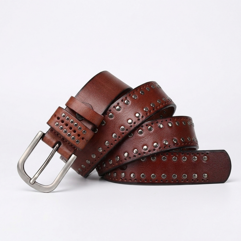 Rookstone – Studded Pin Buckle Leather Belt — Brown