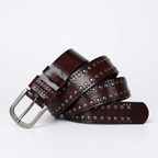 Rookstone – Studded Pin Buckle Leather Belt — Dark Brown