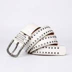 Rookstone – Studded Pin Buckle Leather Belt — White