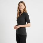 Elise - Worsted Wool Polo Knit — Dark Gray