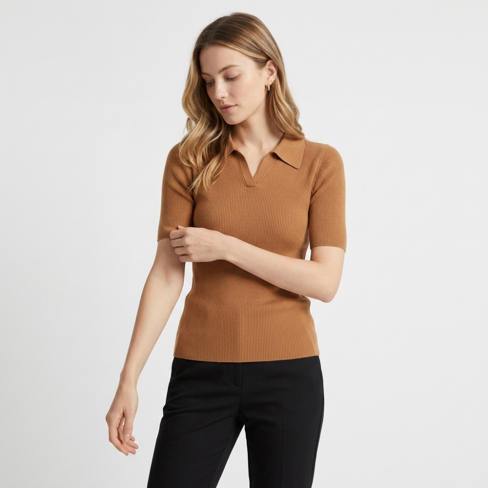 Elise - Worsted Wool Polo Knit — Khaki