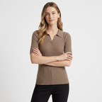 Elise - Worsted Wool Polo Knit — Light Brown