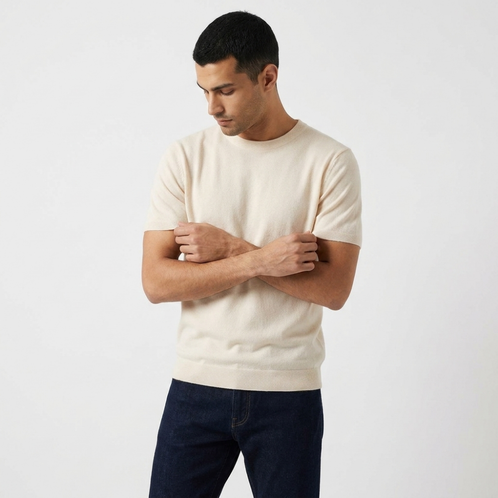 Merino Wool Crewneck Tee — Beige