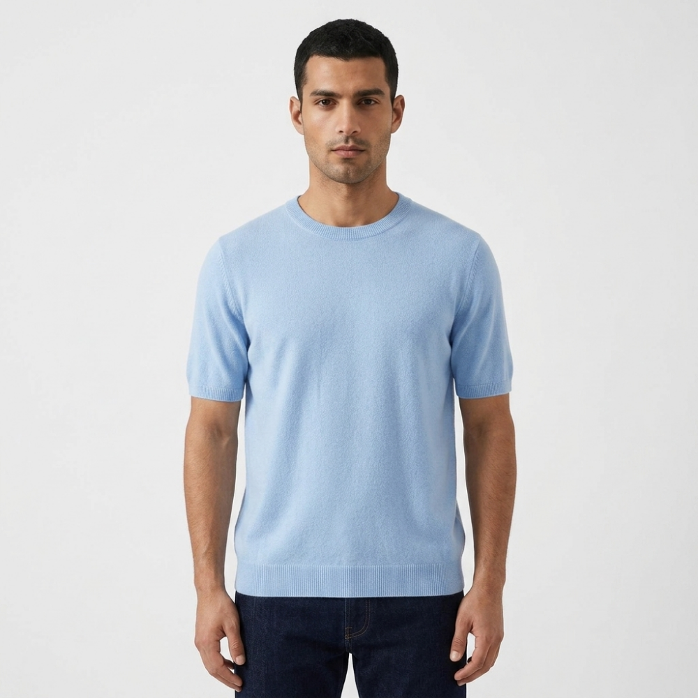Merino Wool Crewneck Tee — Sky Blue