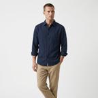 Coastline - Linen Button-Up — Navy Blue