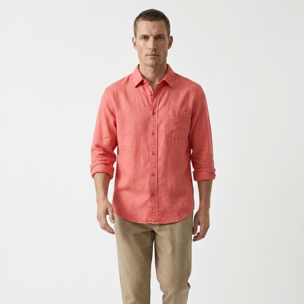 Coastline - Linen Button-Up — Red