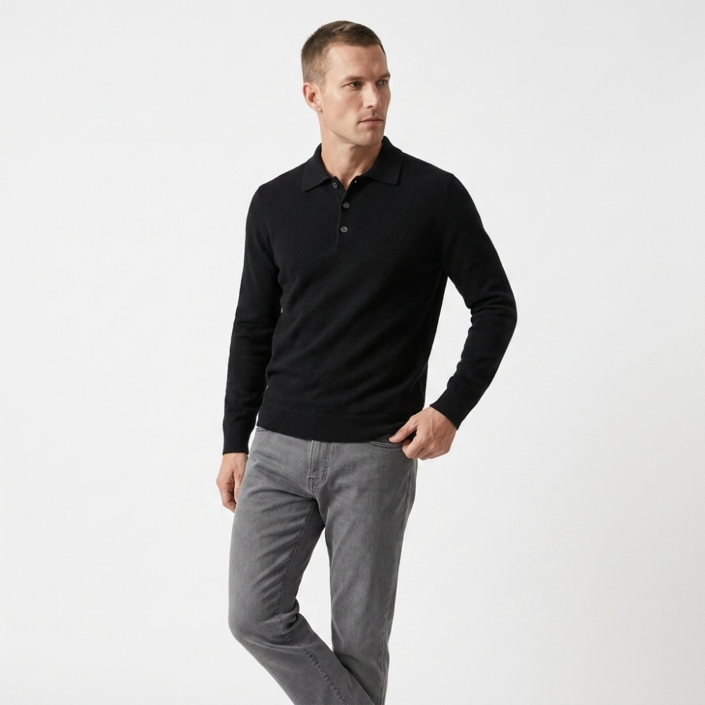 Theo – Wool Knit Polo — Black