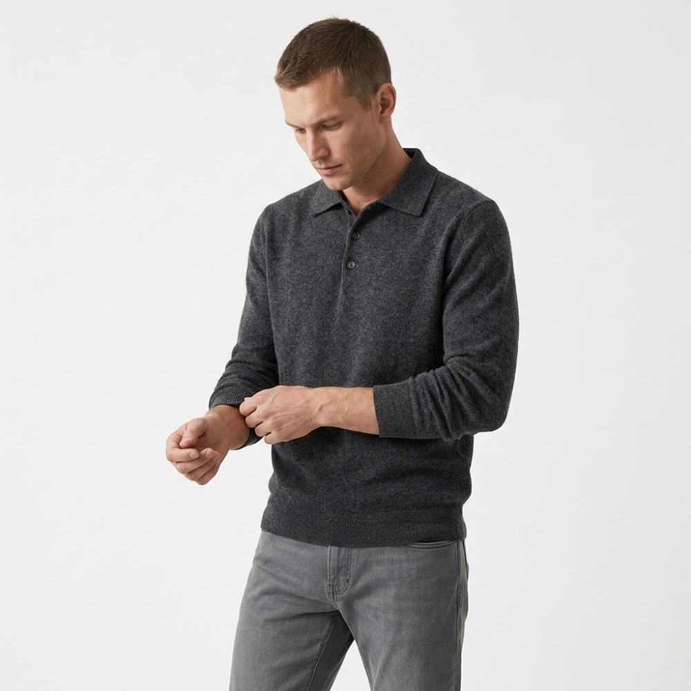 Theo – Wool Knit Polo — Dark Grey