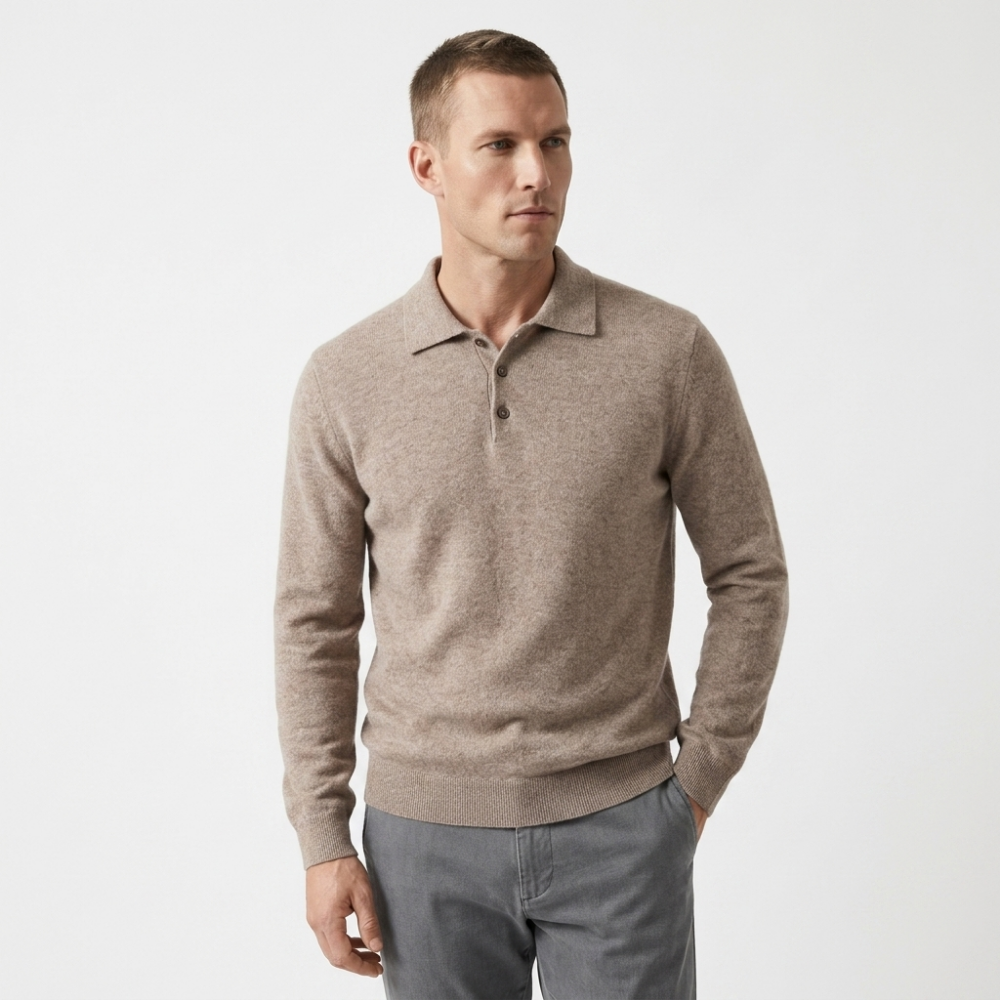 Theo – Wool Knit Polo — Khaki