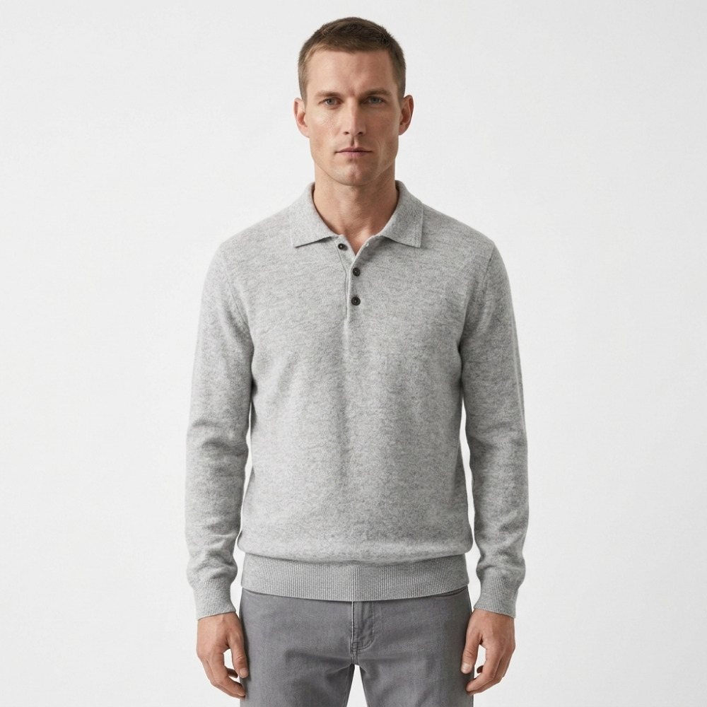Theo – Wool Knit Polo — Light Grey