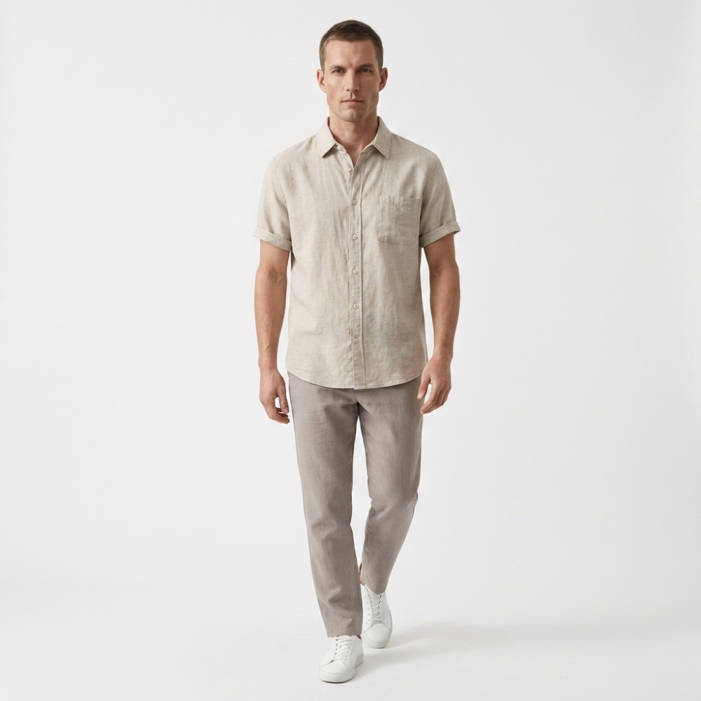 Coastline - Linen Short Sleeve — Beige