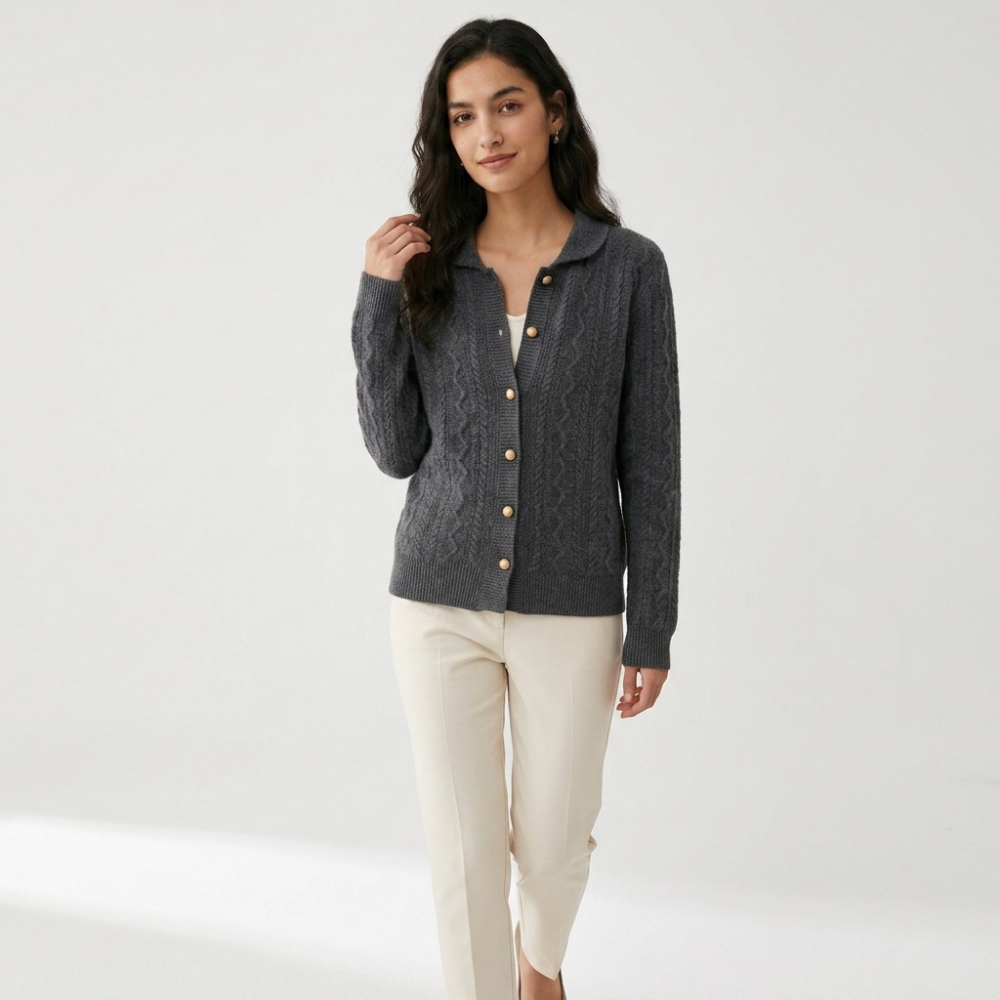 Wavecrest – Cashmere Wool Cardigan — Dark Gray