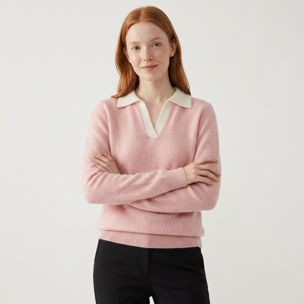 Equinox – Cashmere Wool Polo Sweater — Pink